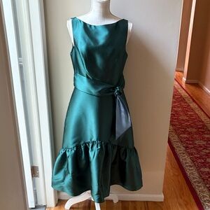 Kay Unger Teal Satin Midi Dress